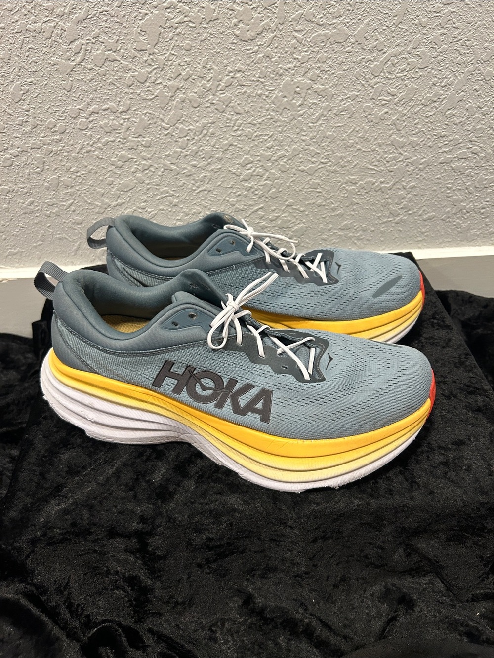 Hoka Slate Blue and Yellow Cushioned Road Running Shoes